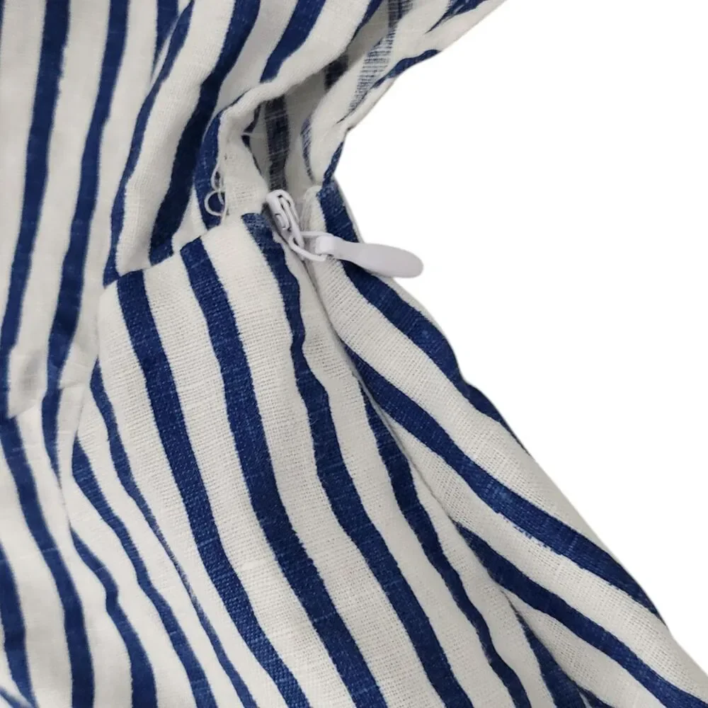 Zara Dress Small Blue White Striped Linen‎ Midi Side Slit Preppy Bloggers Fave